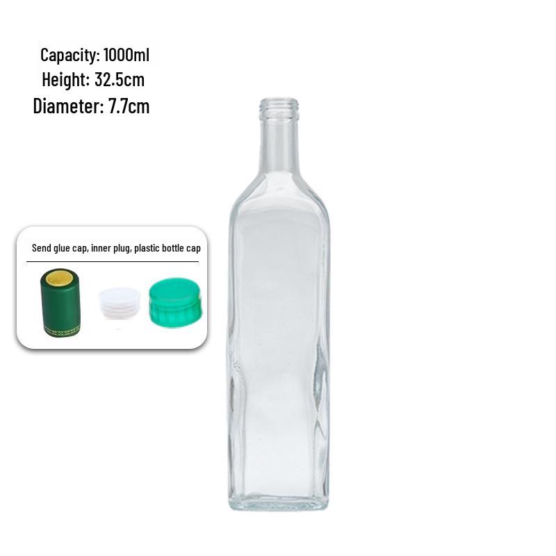Hochwertige Speiseölflaschen: Dunkelgrünes Glas für Olivenöl, Walnussöl, Erdnussöl und quadratisches Glas für Sesamöl.