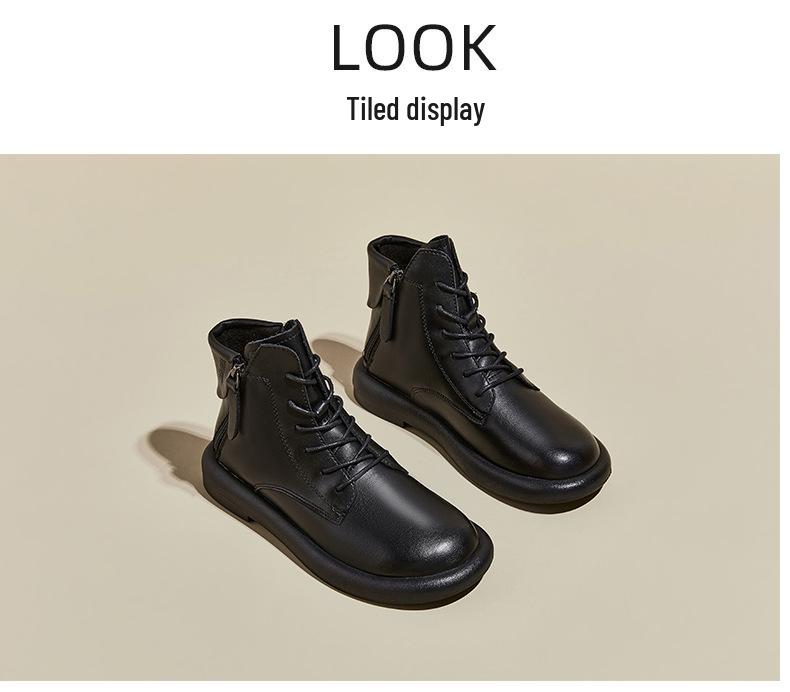 2025 Autumn Vintage Leather Women's Martin Boots with Dual Zippers - Korean Style, Flat Bottom Casual Shoes
