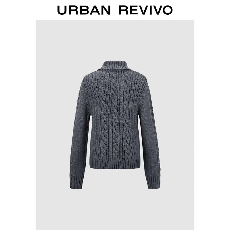 UR 2024 Winter Women's Grey Cable Knit V-Neck Sweater