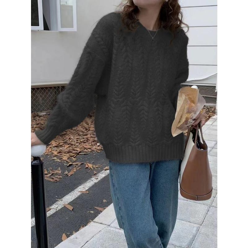 Autumn and Winter New Fashion Pink Gentle Soft Waxy Lazy Style High-end Pullover Knitted Sweater Twist Sweater Women
