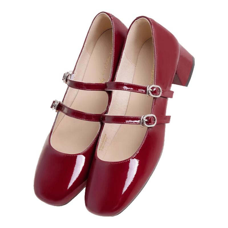 Red Dragonfly Women s Retro Mary Jane Block Heel Pumps 35