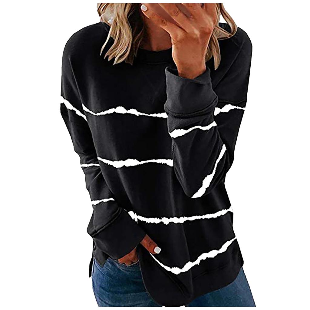 Women's Casual  Contrast Color Long Sleeve Top Pullover Sweatshir