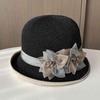 Spring and summer curled top hat, women's thin breathable small edge basin hat, fashionable flower versatile travel sun hat