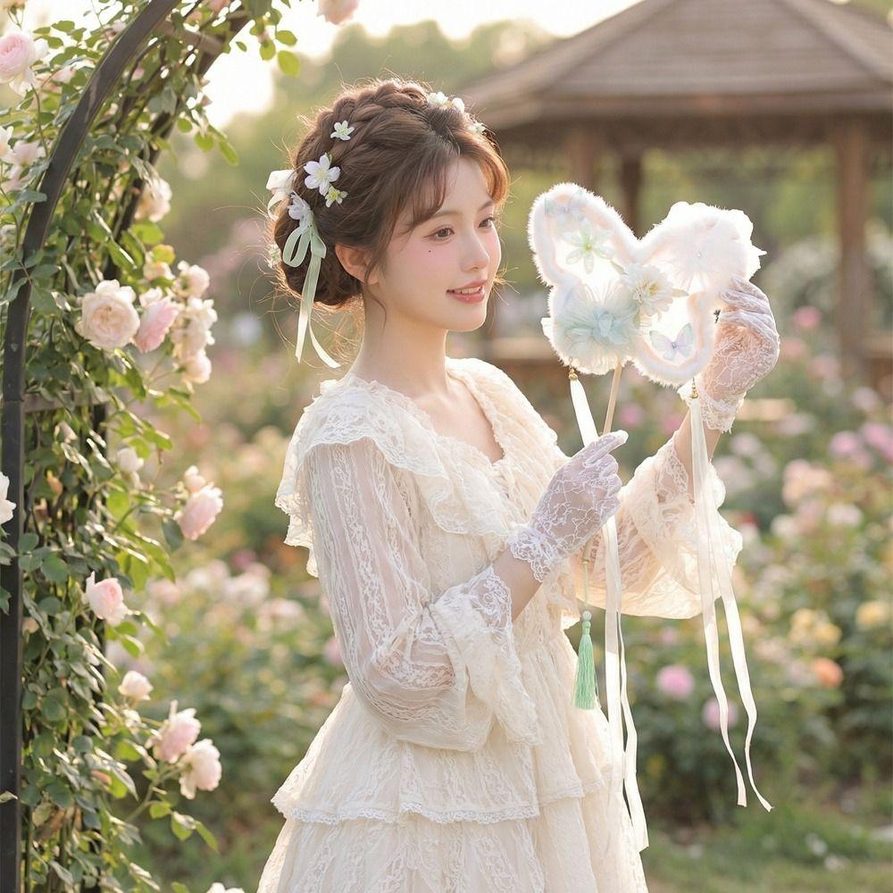 Handmade Silk Flower Fan Fluffy Fairy Fan Multipurpose Butterfly Handheld Fan  Costume Props