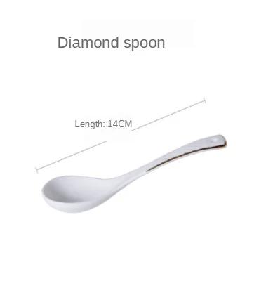 

Nordic Hand-painted Gold Diamond Relief Ceramic Spoon Kitchen Household Bone China Soup Spoon Dessert Dinner scoop