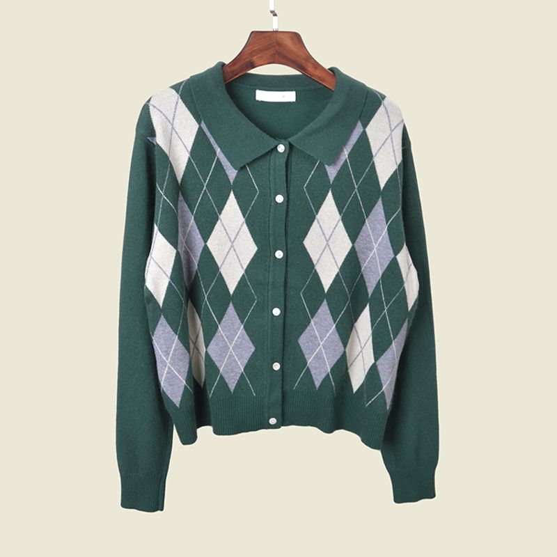 Polo Single-Breasted Collared Dehaired Angora Cardigan