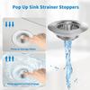 3-in-1 Stainless Steel Kitchen Sink Strainer - Pop-Up Stopper with Anti-Clogging Basket and Odor Filter, Easy Clean Drain Strain