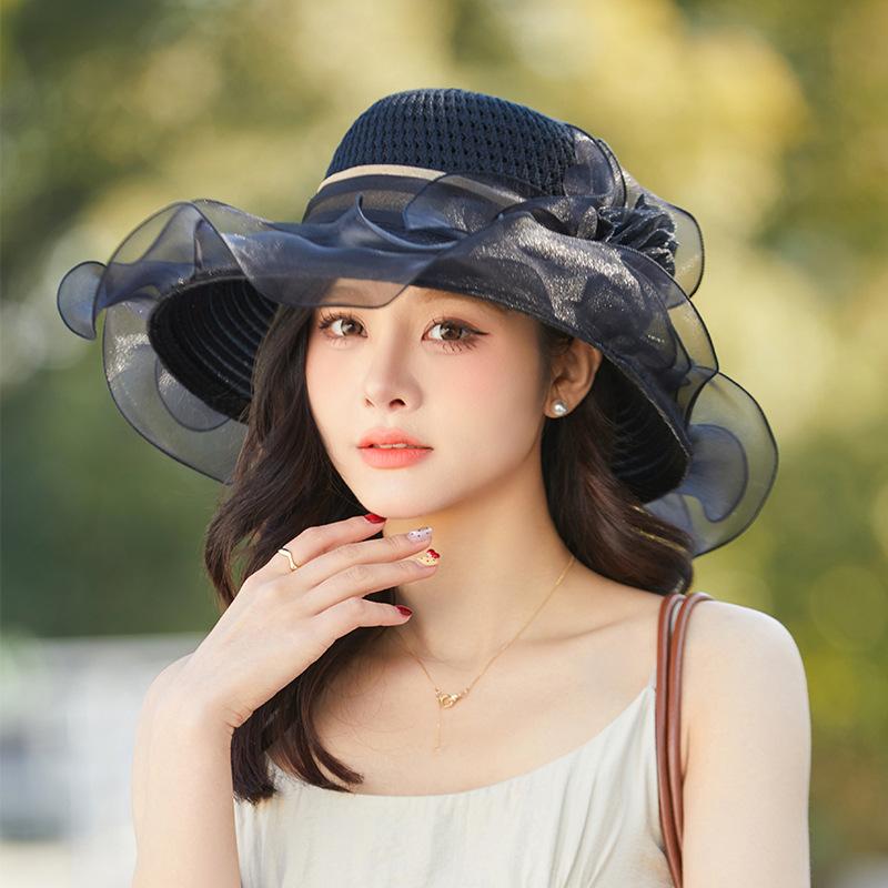 Summer eaves organza flower pot hat women's elegant temperament sunshade sunscreen hat fashion travel beach hat
