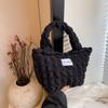 Pleated Bubble Handbag Women's Plaid Small Handbags Travel Storage Shoulder Bags with Zipper Solid Color Tote Armpit Bag