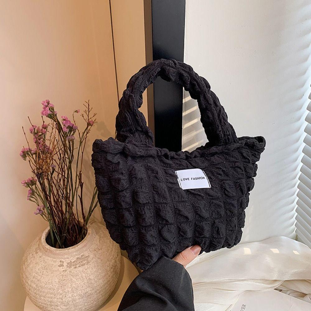 Pleated Bubble Handbag Women's Plaid Small Handbags Travel Storage Shoulder Bags with Zipper Solid Color Tote Armpit Bag