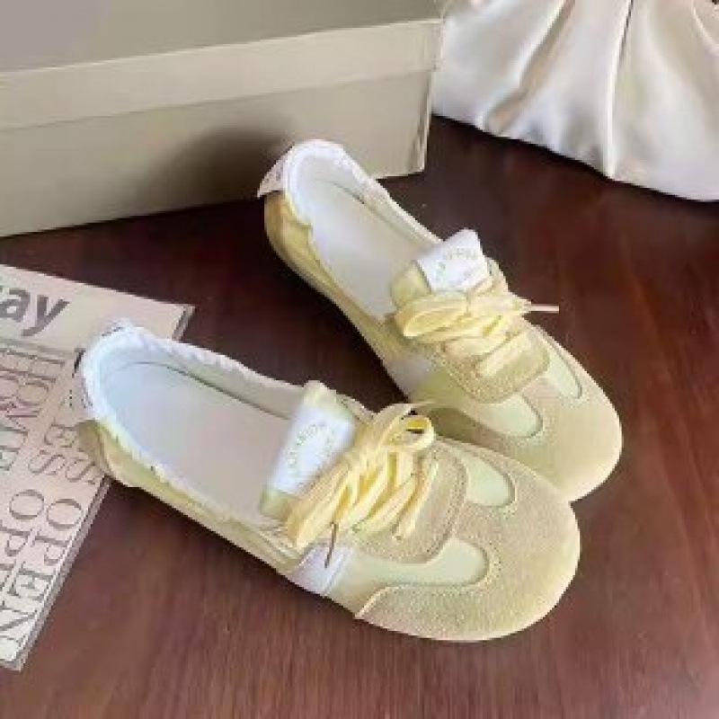 Pantofi de balet francezi de antrenament pentru femei, plat, vară 2024, noi, cu șireturi, respirabili, cu un singur pedal, pantofi albi, pantofi simpli la modă