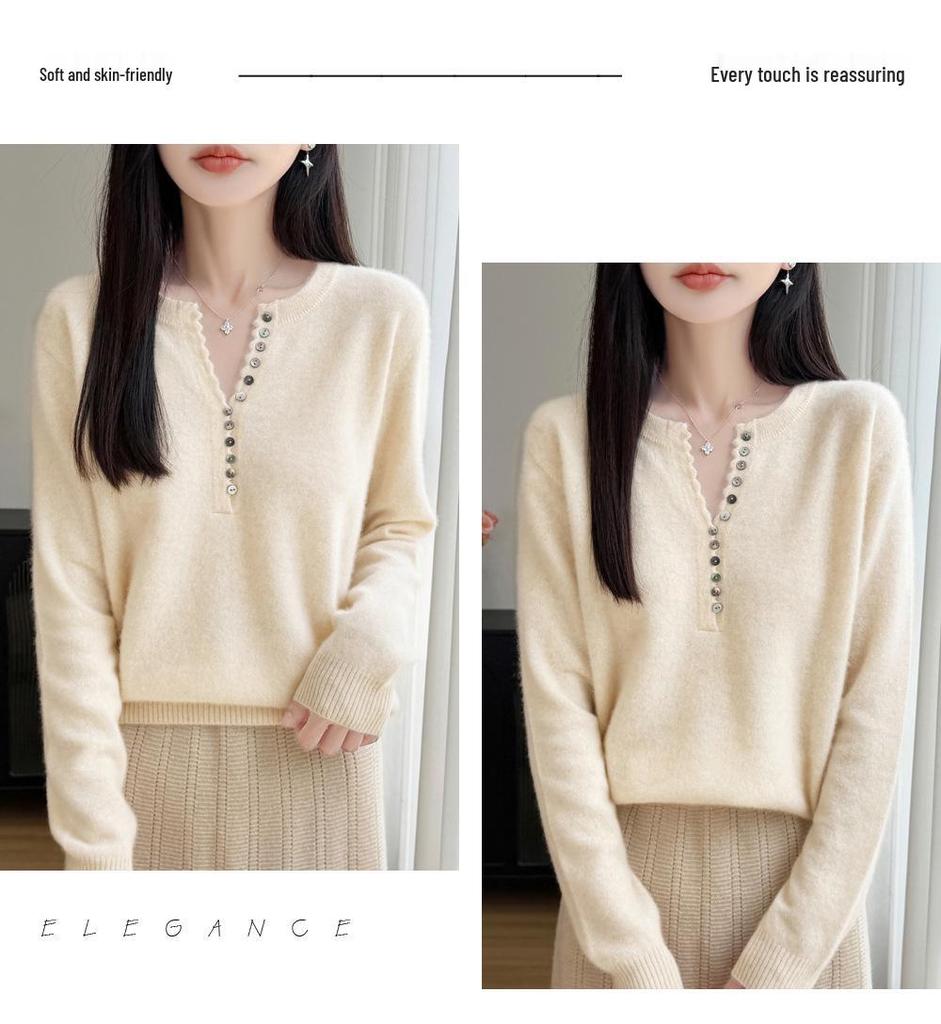 2026 Autumn Winter Women's V-Neck Long Sleeve Knit Wool Sweater, Loose Fit, Plus Size