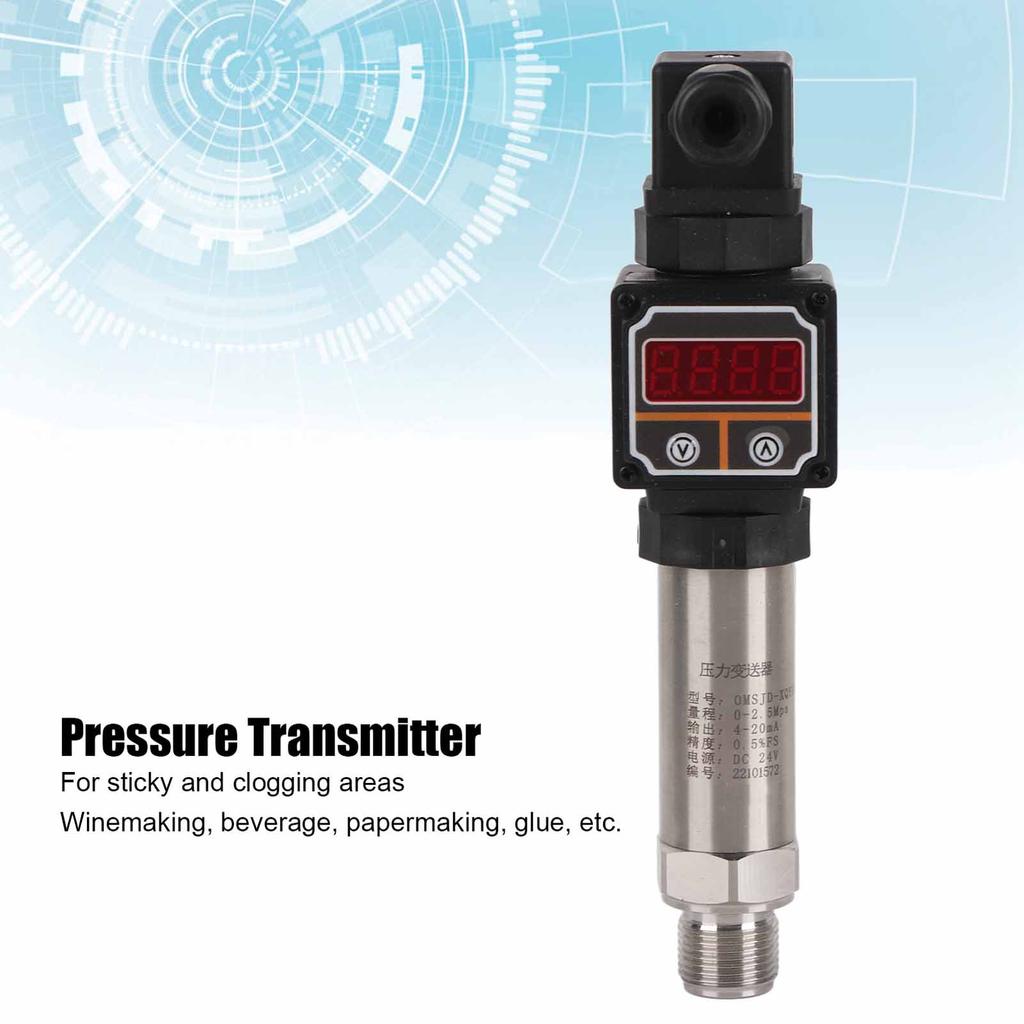 Digital Display Pressure Transmitter 0-2.5Mpa Compact Pressure Transducer with 4-20mA Output for   Media and Easy Blocked Applications