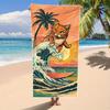 Cat Surfing Print Theme Microfiber Beach Towel Is Highly Absorbent, Suitable for Swimming and Beach Outings