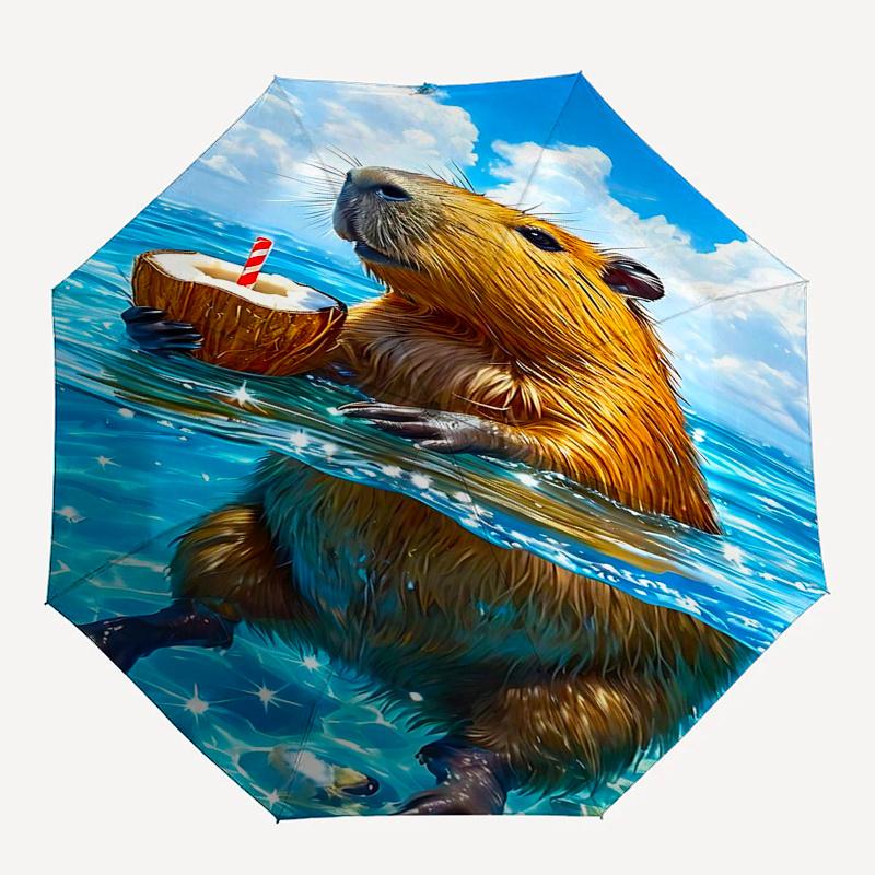 Capybara Themed Travel Umbrella-8 Ribs Automatic Opening and Closing, Portable Folding Design, Compact and Stylish Umbrella Suitable for Out