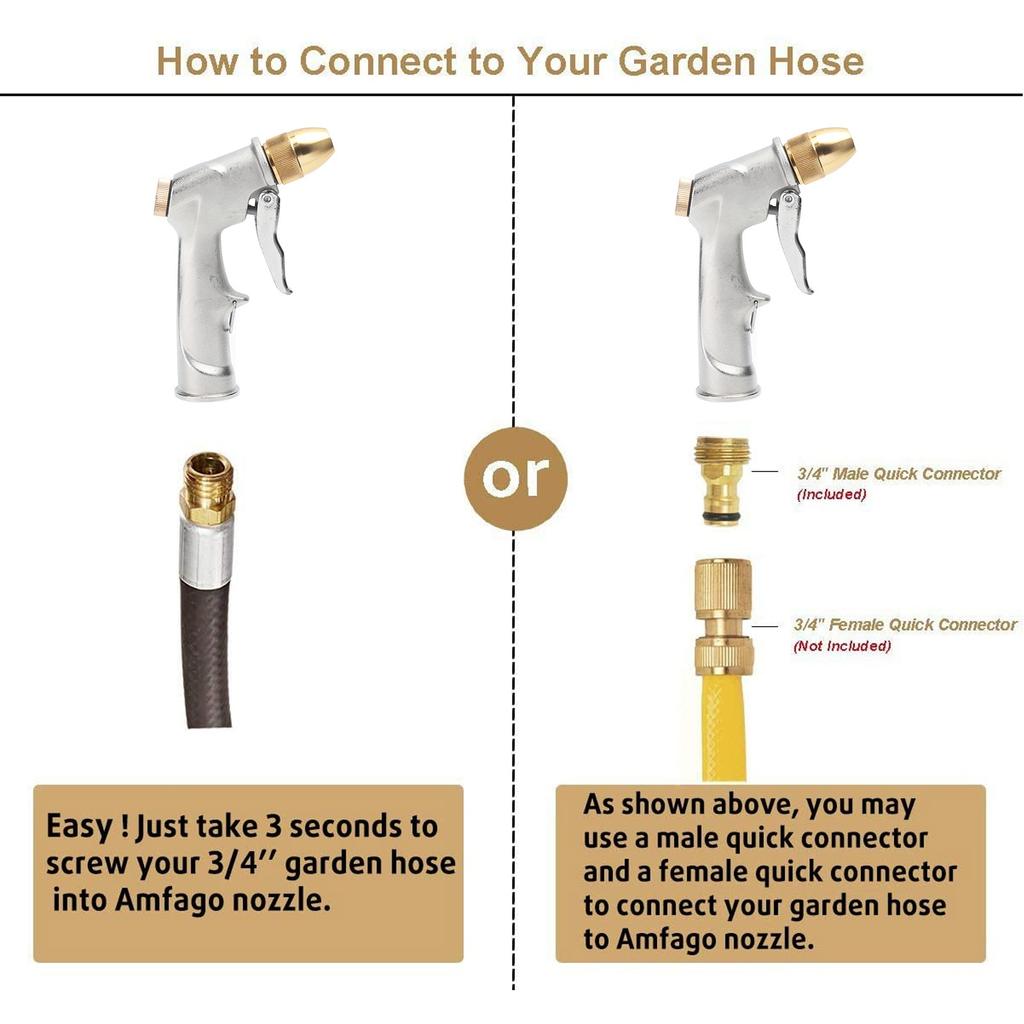 High Pressure Hose Nozzle Metal Handheld Water Nozzle Sprayer for Garden Watering Car Washing