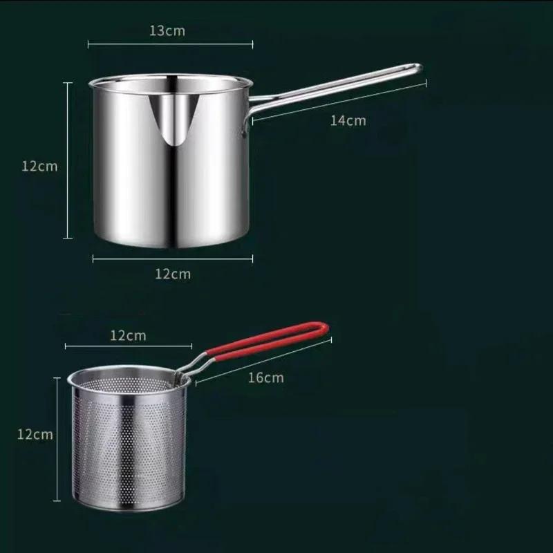 Stainless Steel Deep Fryer with Frying Basket High Temperature Kitchen Fryer Pan Cooking Tool Multifunctional Small Pot Cookware