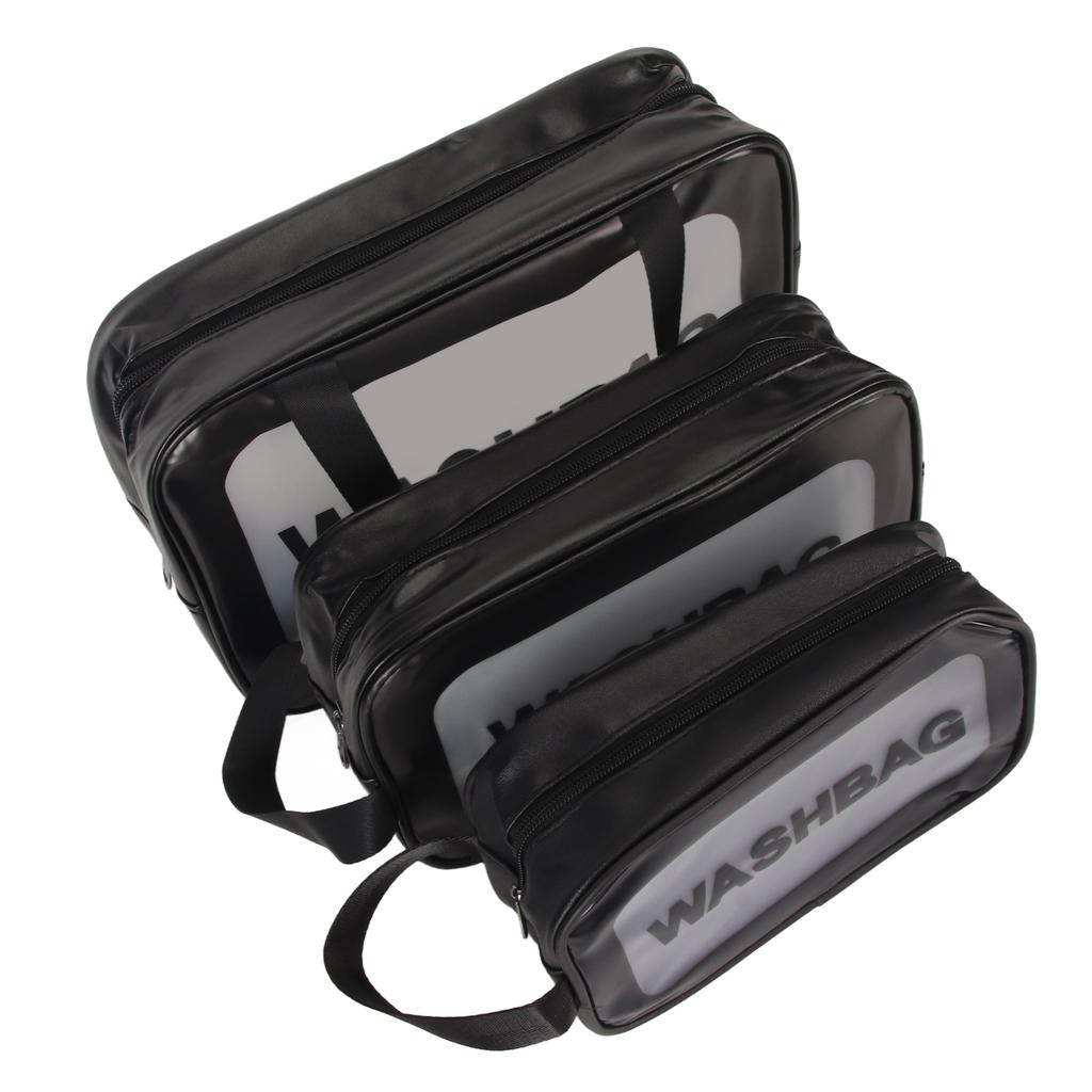 3pcs PVC Makeup Bag Multifunction Waterpeoof Lightweight Transparent Portable Cosmetic Bag for Men Women Black