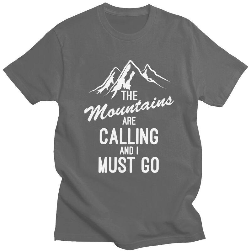 The Mountains Are Calling T Shirts Men Pure Cotton Tees Fathers Day Gift Camping Adventure Tshirt ShortSleeve Tshirt Clothing
