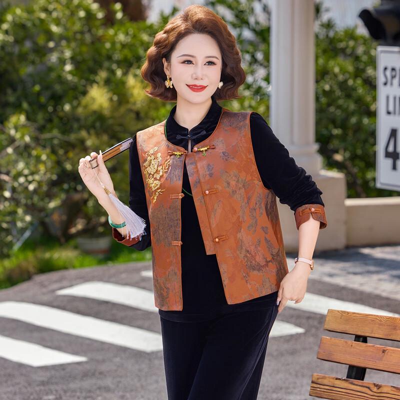 New Chinese Style Embroidered Satin Jacquard Shirt for Mothers