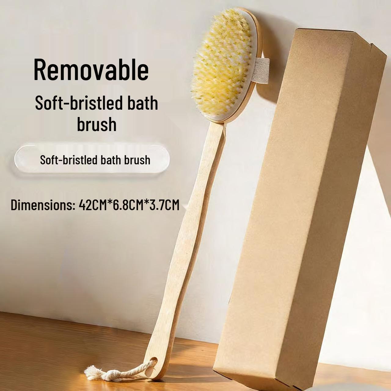 Wooden Long-Handle Detachable Bristle Bath Brush Set for Exfoliating and Massaging Skin.