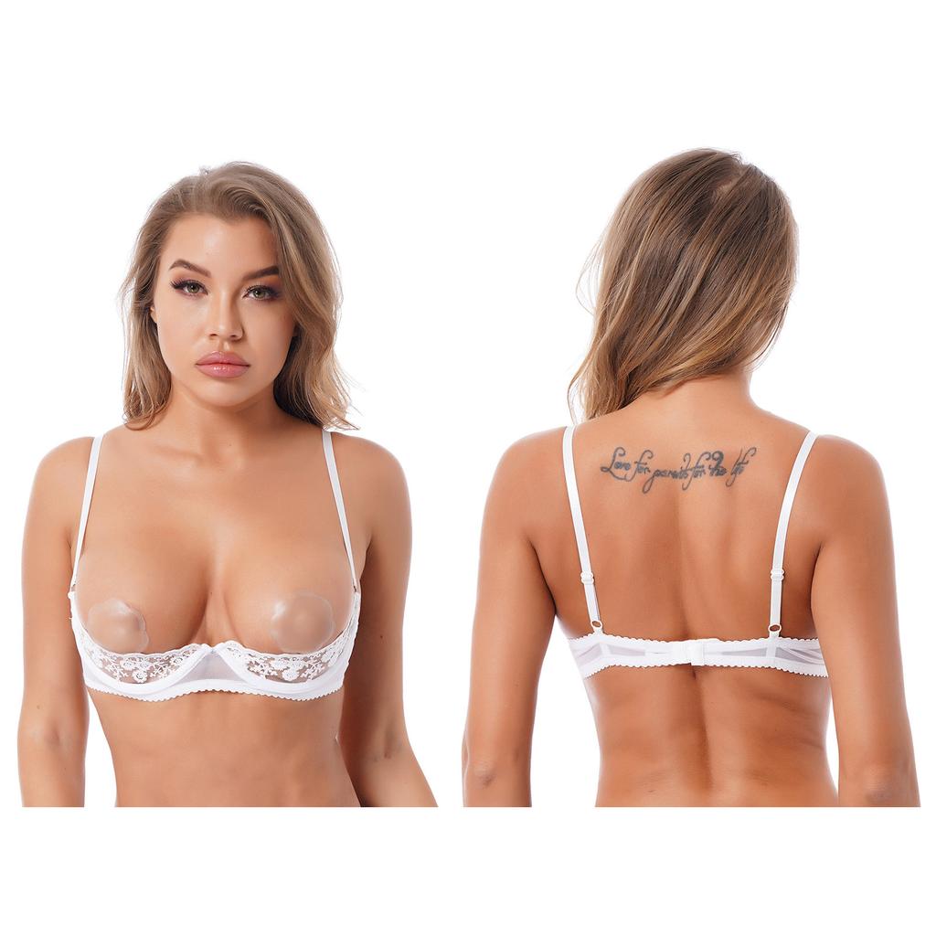 Female Lingerie Sheer Floral Lace 1/4 Cups Underwired Bra Underwear Hollow Out Bralette