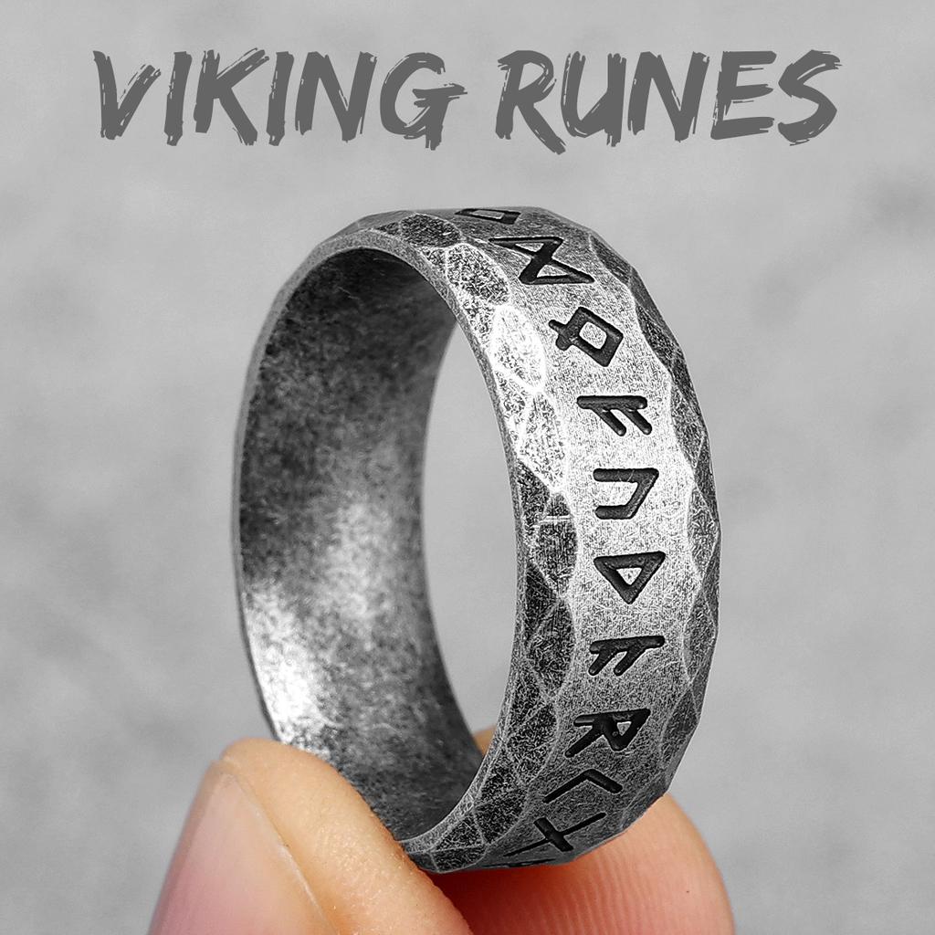 Vintage Nordic Vikings Runes Stainless Steel Womens Mens Rings Punk Simple For Boyfriend Biker Jewelry Creativity Gift