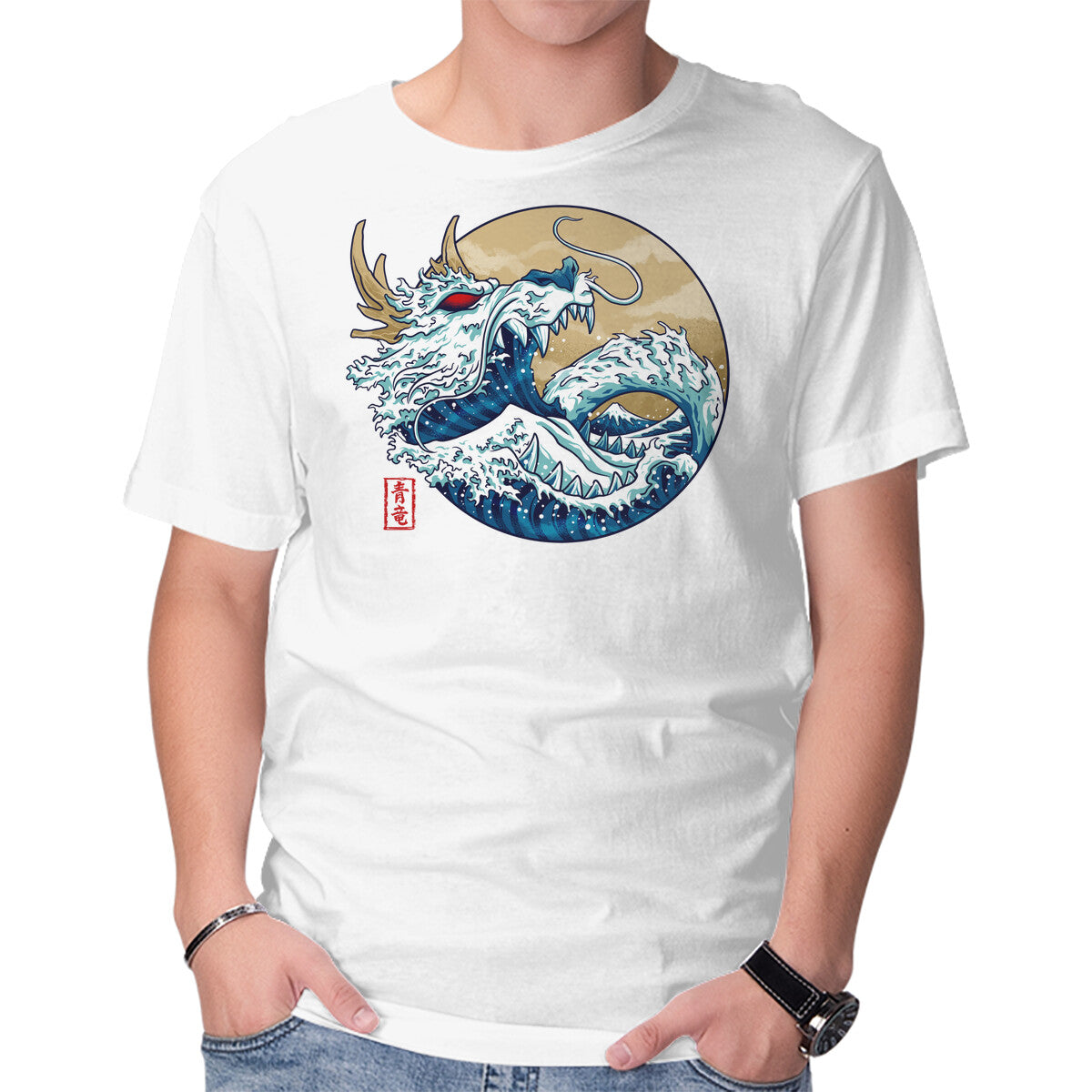 Unisex Crew Neck T-Shirt Dragon Wave Off Kanagawa Graphic Short Sleeve Casual Tee XXXXL