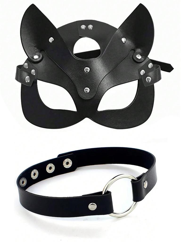 2Pcs Women'S Face And Neck Decoration Set Fashionable And Sexy Mask Collar Daily Holiday Party Bdsm Clothing Accessories