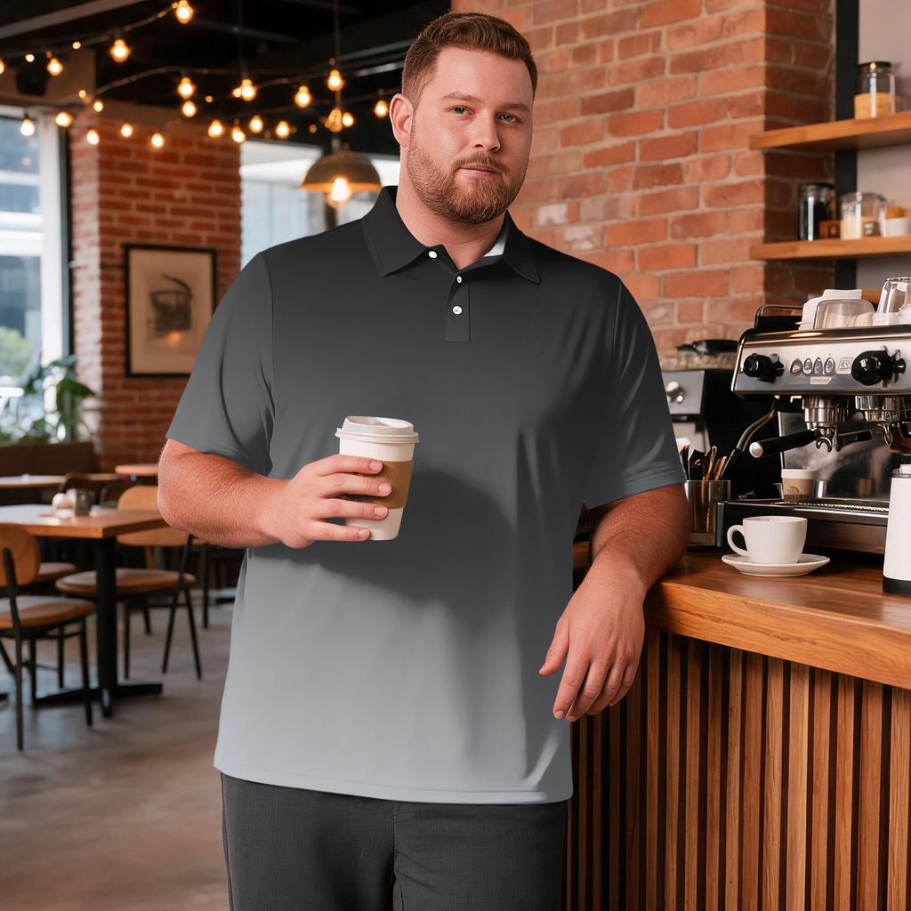 Men's Big Size Gradient Print Golf Polo Shirt Breathable Short Sleeve Collared Casual Workwear Top