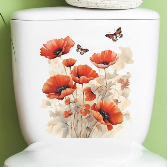 Toilet Sticker Removable Self-adhesive Waterproof PVC Living Room Bathroom Wall Art Floral Toilet Lid Decoration