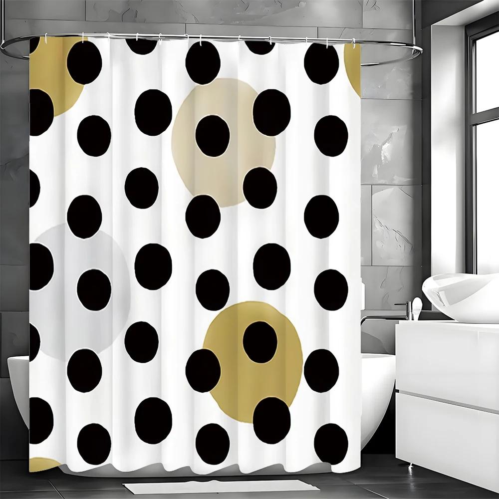 Black Polka Dot Shower Curtain, Bathroom Decorative Shower Curtain, Waterproof Shower Curtain with Hooks