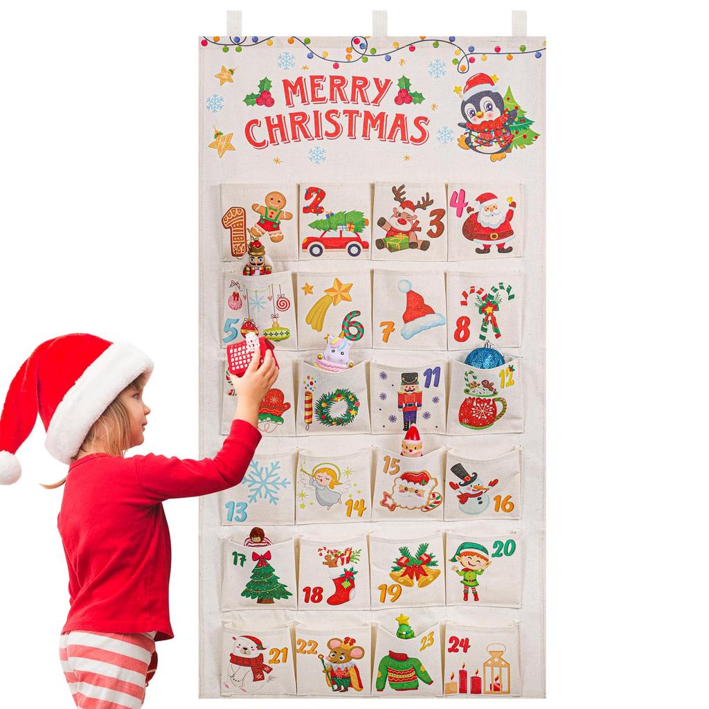 2025 Wall Hanging Christmas Advent Calendar 24Days Christmas Countdown Calendar with 24 Pockets for Xmas Holiday Home Wall Decor
