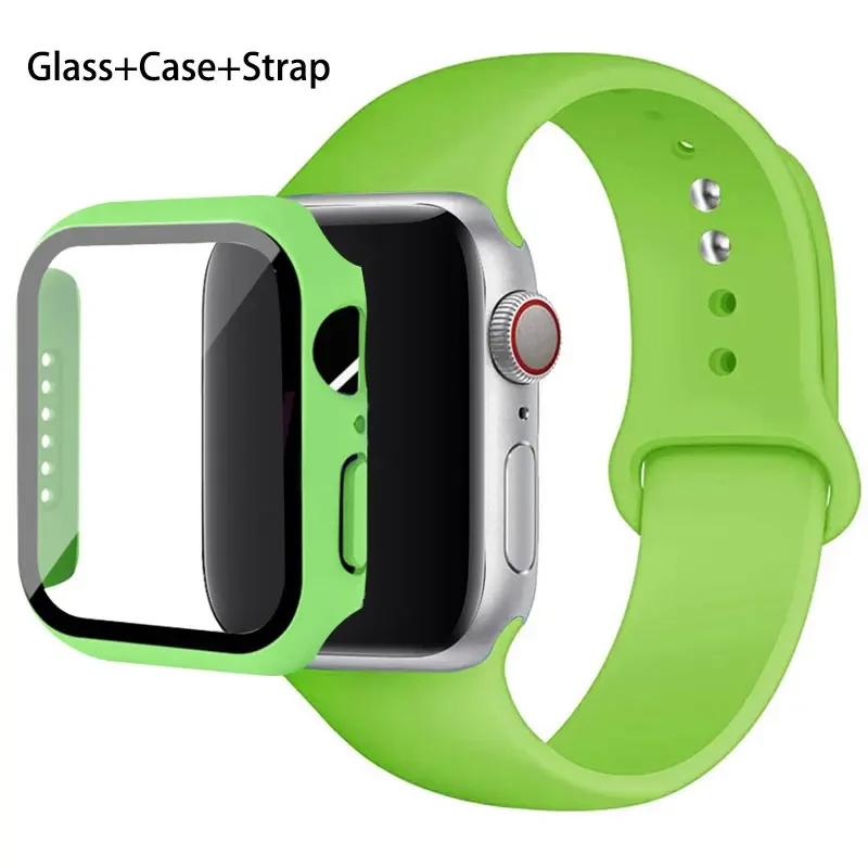 Szkło + etui + pasek do zegarka Apple Watch 44 mm 45 mm 42 mm 41 mm 40 mm 38 mm Silikonowy pasek do zegarka Bransoleta iWatch seria 8 9 7 6 5 4 3 SE