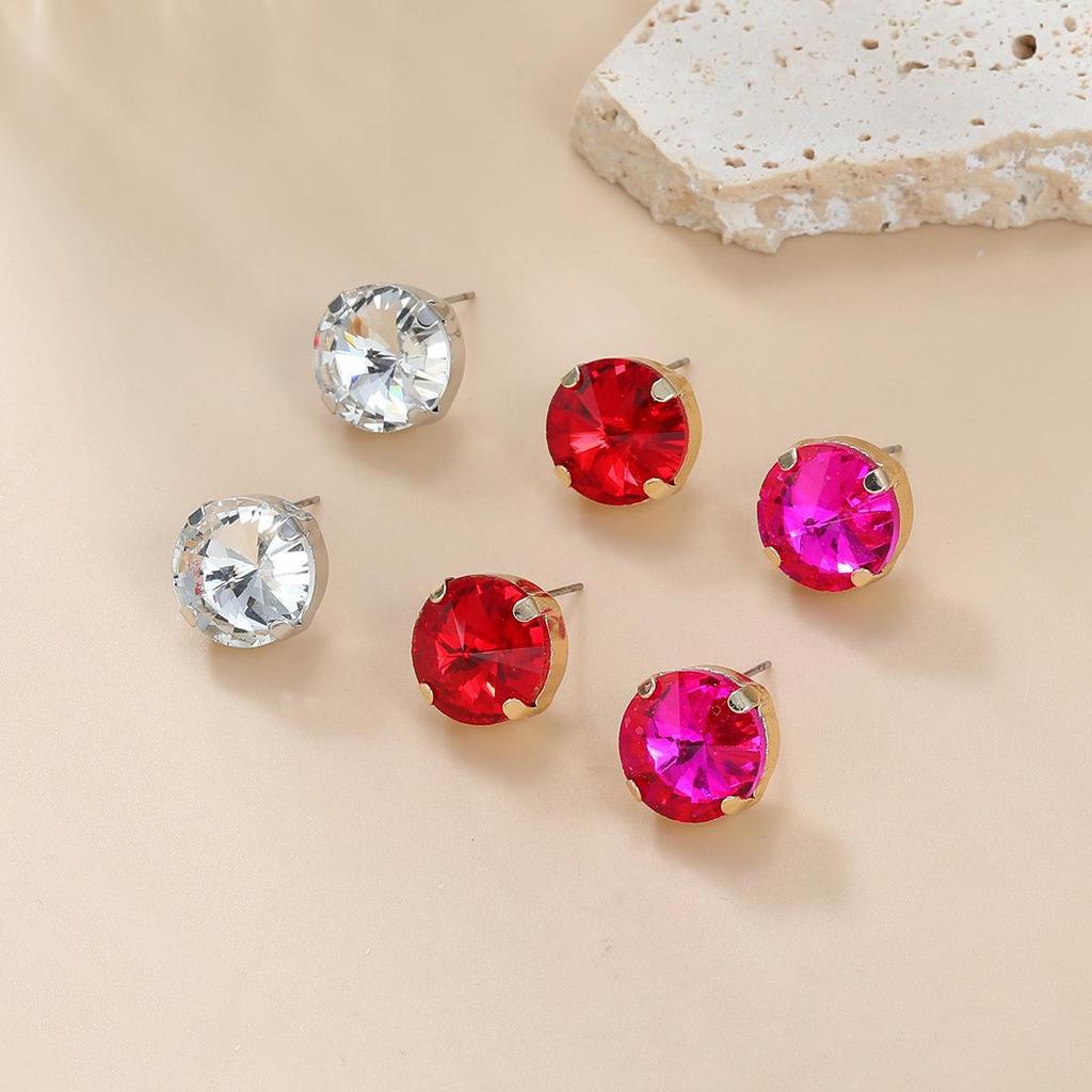 European & American Bridal Jewelry Set: Round Glass Diamond Earrings with Heart Pendant Necklace
