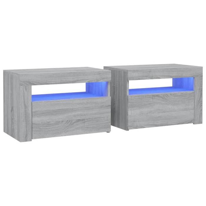 VidaXL 2x Tables de Chevet avec LED Tables de Nuit Armoires de Chevet Armoires de Lit Meubles de Chambre Maison Sonoma Gris 3144973