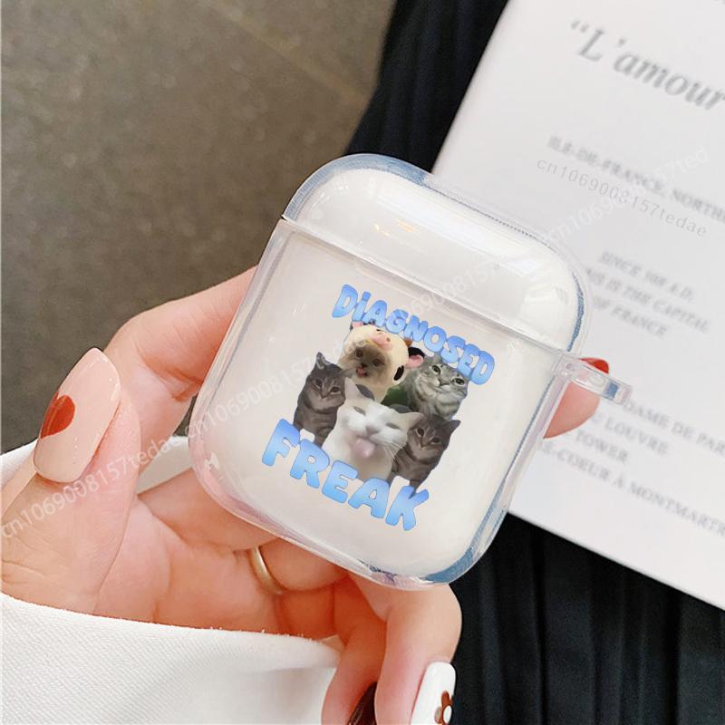 Cool Funny Cat for AirPods 4 2024 Cases Clear Wireless Bluetooth Earphone Case for Apple Airpods 1 2 3 Pro 2 Protective Cover