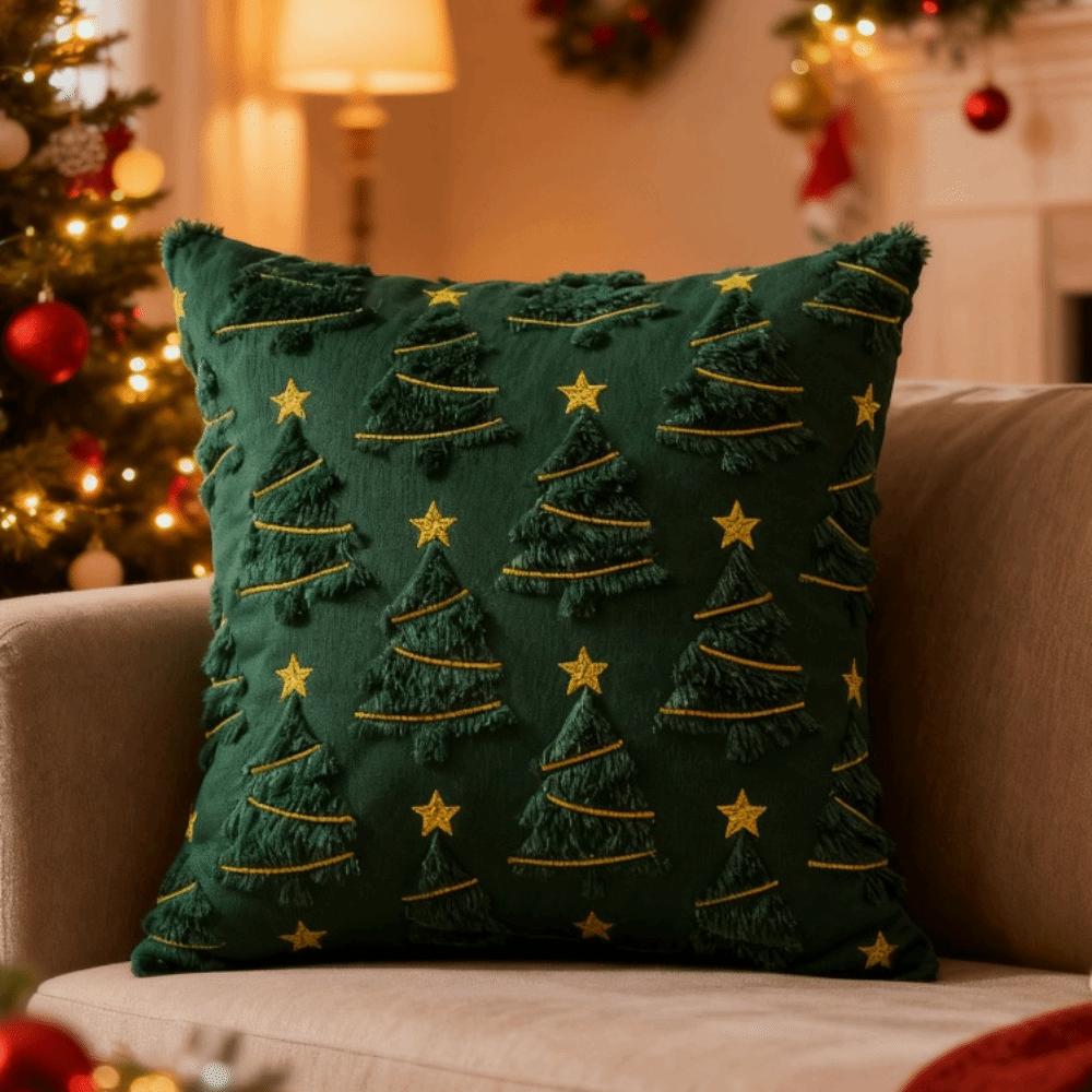 Short Plush Cushion Slipcover Xmas Tree with Light Throw Pillow Cover  Sofa Decoration