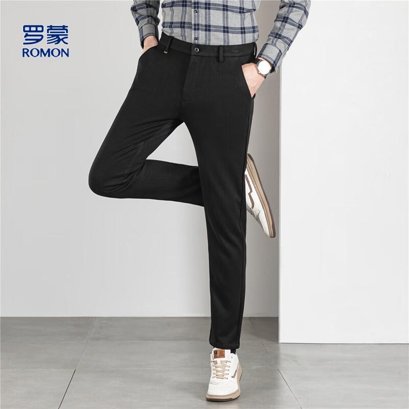 Romon Men's Wool Blend Wheat Stripe Straight-Leg Business Casual Pants