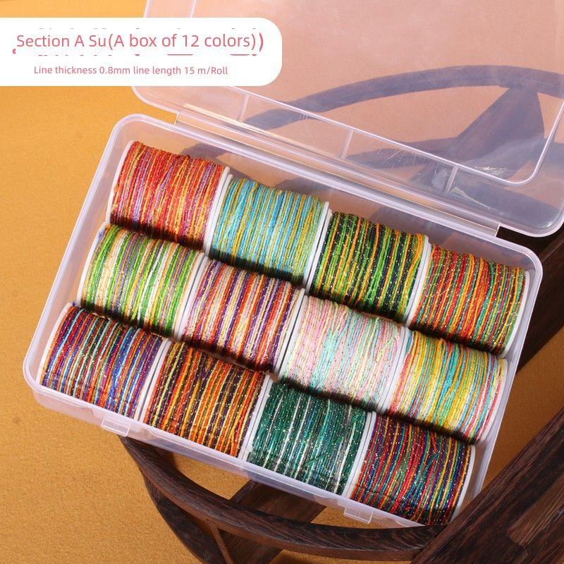 

Номер веревки. 72 Нефритовая нить градиент плюс Золотая нить Секционная окраска Ручная работа Фестиваль лодок-драконов Плетеная веревка DIY Ремешок для переноски Цветной шнур A 12-color 72 Starry Sky dyeing line 15 m/Roll