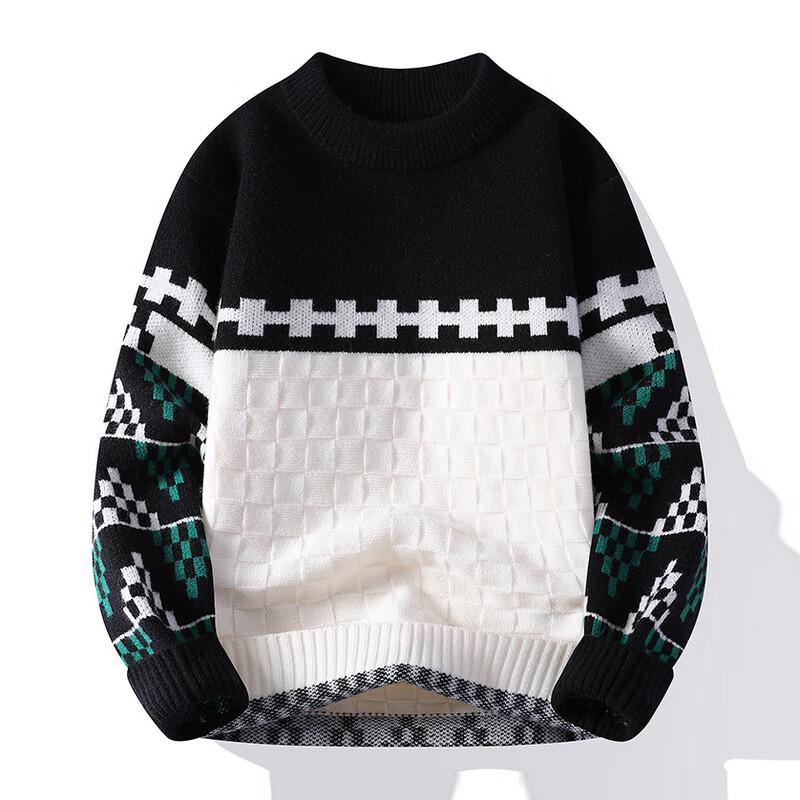 Men's Colorblock Jacquard Round Neck Pullover Sweater