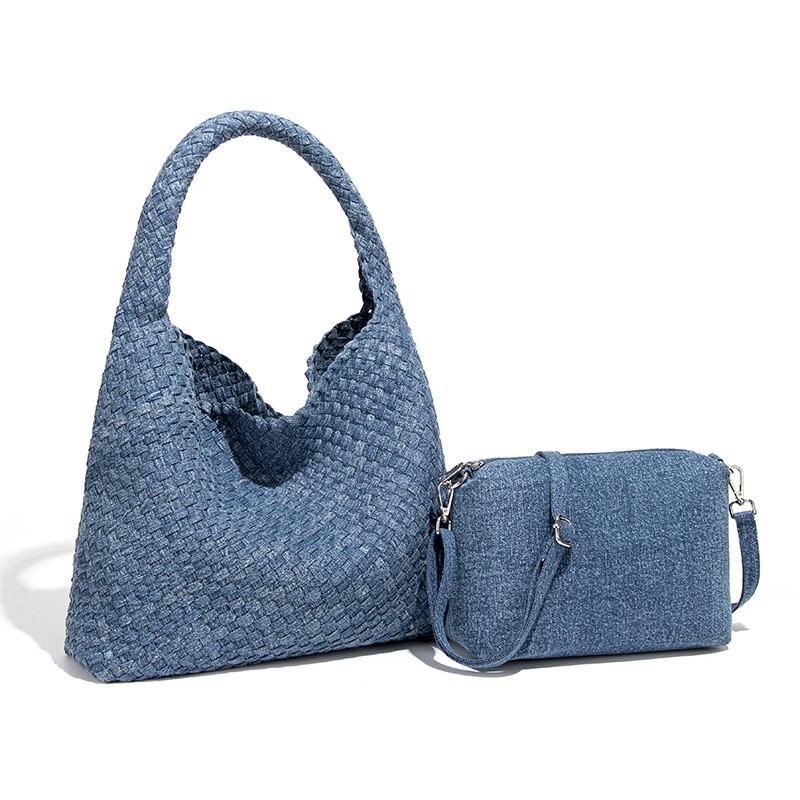 

Tie-dyed Denim Woven Bag Vegetable Basket Tote Retro Fashionable Large Capacity Bucket Mother