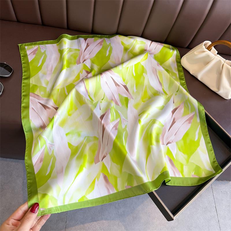 Women S Elegant Printed Silk Like Square Scarf Sun Protection Shawl