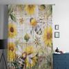 Vintage Wiejskie Drewno Rośliny Słoneczniki Pszczoły Zasłony Tiulowe na Okno do Salonu Hotel Luksusowa Dekoracja Przezroczyste Zasłony