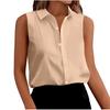 Damska Modna Letnia Koszula z Kolorowym Kołnierzykiem na Guziki Bez Rękawów Luźny Top Koszulowy