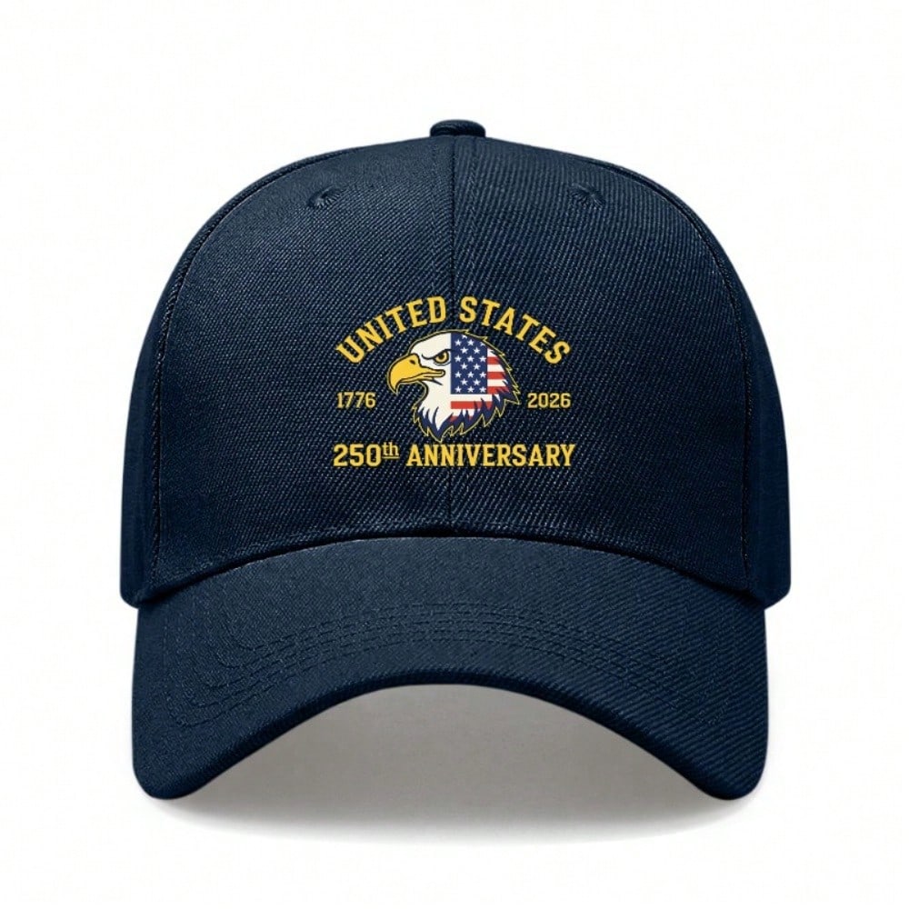 [Patriotic Baseball Cap] 2026 USA 250Th Anniversary Eagle Print Black Polyester Adjustable Hat Casual Outdoor Sports Patriotic Holiday Gift For