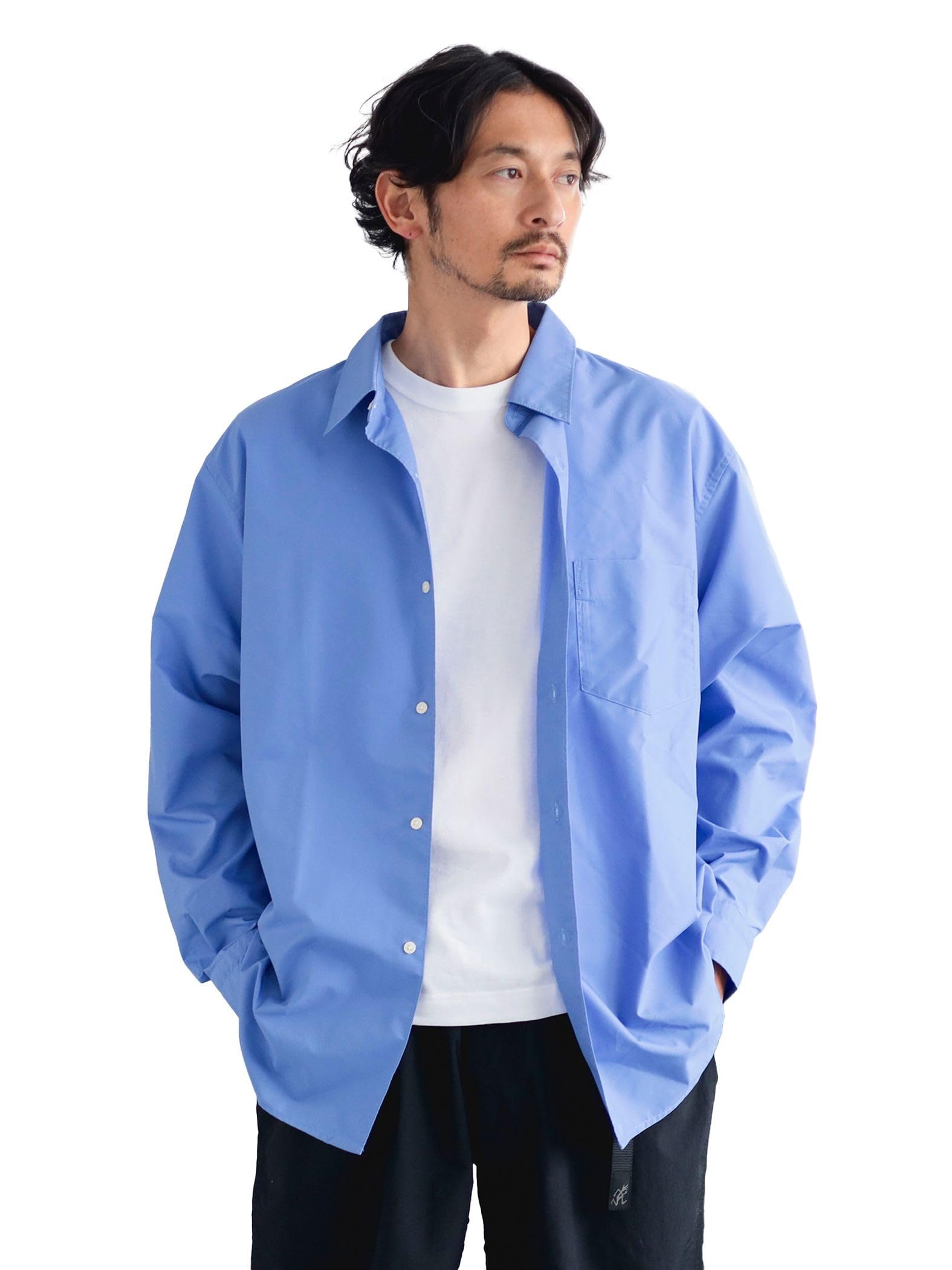 

В:MING LIFE STORE by BEAMS Мужская рубашка большого/малого размера, Полиэстеровая бродклотовая ткань, Обычный воротник, Коллекция весна/лето 2015, Размер SAX (L_92110375147)