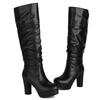 Knee High Boots For Women Platform 2024 Sexy Punk High Heels Pleated Black Brown Women's Long Boot Winter Shoes Large Size 44