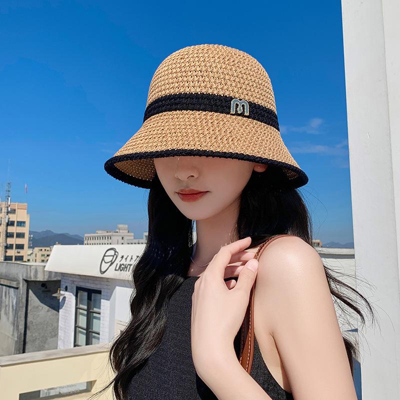 Women's Summer Straw Fisherman Hat, Sunshade, Face-Slimming Bucket Hat, Korean Style, Countryside Style, Lace Hollow Design, Versatile Bucket Hat
