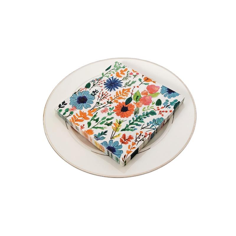 Romantic Country Napkins, 33cm 2-Ply Colorful Floral Print with Berries and Leaves for Garden Party Wedding Table Decor, 20pcs